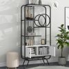 Home Office Bookcase with Cabinet Open Bookshelf Storage Large Bookshelf Furniture with Black Metal Frame; White