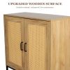 2 Rattan Doors Free Standing Sideboard Storage Cabinet with Bottom Shelf for Kitchen Dinning Room Living Room, Natural Color