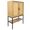 2 Rattan Doors Free Standing Sideboard Storage Cabinet with Bottom Shelf for Kitchen Dinning Room Living Room, Natural Color