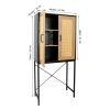 59'' High Elegant Cabinet with 2 Rattan Doors Bedroom Living Room Kitchen Cupboard Wooden Furniture with 3-Tier Shelving X-Shaped Supporting Bars Easy