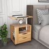 Height Adjustable Overbed End Table Wooden Nightstand with Swivel Top; Storage Drawers; Wheels and Open Shelf; (White Maple)