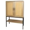 2 Rattan Doors Free Standing Sideboard Storage Cabinet with Bottom Shelf for Kitchen Dinning Room Living Room, Natural Color