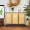 Elegant Kitchen Buffet Storage Cabinet with 3 Rattan Doors for Bedroom Living Room Kitchen Cupboard Wooden Furniture with 3-Tier Shelving ,Natural Col