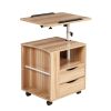 Height Adjustable Overbed End Table Wooden Nightstand with Swivel Top; Storage Drawers; Wheels and Open Shelf; (White Maple)