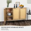 Elegant Kitchen Buffet Storage Cabinet with 3 Rattan Doors for Bedroom Living Room Kitchen Cupboard Wooden Furniture with 3-Tier Shelving ,Natural Col