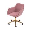 Modern Velvet Fabric Material Adjustable Height 360 revolving Home Office Chair with Gold Metal Legs and Universal Wheels for Indoor; Pink