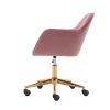 Modern Velvet Fabric Material Adjustable Height 360 revolving Home Office Chair with Gold Metal Legs and Universal Wheels for Indoor; Pink