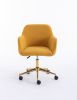 Modern Teddy Fabric Material Adjustable Height 360 Revolving Home Office Chair With Gold Metal Legs And Universal Wheel For Indoor; Yellow