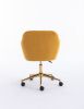 Modern Teddy Fabric Material Adjustable Height 360 Revolving Home Office Chair With Gold Metal Legs And Universal Wheel For Indoor; Yellow