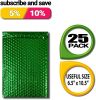 Pack of 25 Green Metallic Bubble Mailers 6.5 x 10.5 Green Padded Envelopes 6 1/2 x 10 1/2 Glamour Bubble Mailers Self Seal Shipping Bags for Mailing P