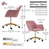 Modern Velvet Fabric Material Adjustable Height 360 revolving Home Office Chair with Gold Metal Legs and Universal Wheels for Indoor; Pink