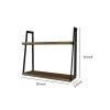 Joel 18 Inch Rectangular 2 Tier Wood Floating Wall Mount Shelf with Metal Frame; Brown and Black