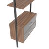 Ladder Bookcase; Vertical open space shelf with 2 drawers; office bookshelf wall mount required (walnut); provides storage for artwork; decorative fig