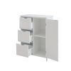 White Bathroom Floor Storage Cabinet; Wooden Freestanding Storage Cabinet; Side Storage Organizer with 1 Cupboard and 3 Drawers