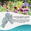 Pack of 12 Ladies Garden Gloves; Assorted Floral Cotton Jersey Medium Size; Green Breathable Gardening Gloves for Woman; Resistant PVC Dotted Palm Glo