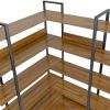 74.8 Inch Bookshelf L-shape MDF Boards Stainless Steel Frame Corner 6-tier Shelves Adjustable Foot Pads; Brown