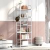 70.8 Inch Tall Bookshelf; 6-tier Shelves with Round Top Frame; MDF Boards; Adjustable Foot Pads; White