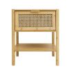 1 Drawer Nightstand, Bamboo and Natural Rattan, Bedside Table Accent End Table Side Table for Bedroom, Living Room