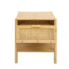 1 Drawer Nightstand, Bamboo and Natural Rattan, Bedside Table Accent End Table Side Table for Bedroom, Living Room