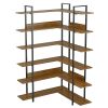 74.8 Inch Bookshelf L-shape MDF Boards Stainless Steel Frame Corner 6-tier Shelves Adjustable Foot Pads; Brown