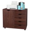 Single Door Five Drawers MDF With PVC Wooden Filing Cabinet Dark Brown