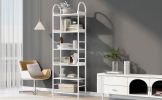 70.8 Inch Tall Bookshelf; 6-tier Shelves with Round Top Frame; MDF Boards; Adjustable Foot Pads; White