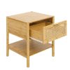 1 Drawer Nightstand, Bamboo and Natural Rattan, Bedside Table Accent End Table Side Table for Bedroom, Living Room