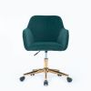 Modern Velvet Fabric Material Adjustable Height 360 revolving Home Office Chair with Gold Metal Legs and Universal Wheels for Indoor; Dark Green