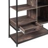 Home Office Bookcase and Bookshelf 5 Tier Display Shelf with Doors and Drawers; Freestanding Multi-functional Decorative Storage Shelving; Vintage Bro