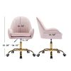 Velvet Home Office Chair with Wheels, Cute Chair with Side Arms and Gold Metal Base for Living Room, Bedroom,and Vanity Room,Bling Desk Nail Desk for