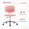 Teddy Velvet Makeup Pink Office Desk Chair Bling Desk, Armless Vanity Desk Task Chair with Wheels 360Â¬âˆž,Bling Desk Nail Desk for Women, Adjustable Hei