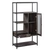 Home Office Bookcase and Bookshelf 5 Tier Display Shelf with Doors and Drawers; Freestanding Multi-functional Decorative Storage Shelving; Vintage Bro