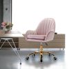 Velvet Home Office Chair with Wheels, Cute Chair with Side Arms and Gold Metal Base for Living Room, Bedroom,and Vanity Room,Bling Desk Nail Desk for