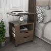 Height Adjustable Overbed End Table Wooden Nightstand with Swivel Top; Storage Drawers; Wheels and Open Shelf; (Black Walnut)