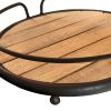 Round Tubular Metal Frame Tray with Plank Style Wooden Base; Brown and Black