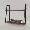 Joel 18 Inch Rectangular 2 Tier Wood Floating Wall Mount Shelf with Metal Frame; Brown and Black