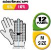 Pack of 12 Single Side Dot String Gloves 10' Size Cotton String Knit Coated Gloves with Dots on One Side Gloves; Knitted Multi-Dot Design Cotton Polye