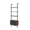 Ladder Bookcase; Vertical open space shelf with 2 drawers; office bookshelf wall mount required (walnut); provides storage for artwork; decorative fig