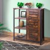 Wooden Storage Cabinet with Shutter Door and 3 Compartments; Rustic Brown