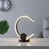 13.25" In Modern C Shape Led W/ Usb/Wireless Charger Port & Touch Dimmer Black Table Lamp