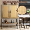 2 Rattan Doors Free Standing Sideboard Storage Cabinet with Bottom Shelf for Kitchen Dinning Room Living Room, Natural Color