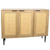 Elegant Kitchen Buffet Storage Cabinet with 3 Rattan Doors for Bedroom Living Room Kitchen Cupboard Wooden Furniture with 3-Tier Shelving ,Natural Col