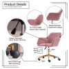 Modern Velvet Fabric Material Adjustable Height 360 revolving Home Office Chair with Gold Metal Legs and Universal Wheels for Indoor; Pink