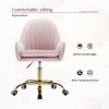 Velvet Home Office Chair with Wheels, Cute Chair with Side Arms and Gold Metal Base for Living Room, Bedroom,and Vanity Room,Bling Desk Nail Desk for