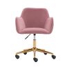 Modern Velvet Fabric Material Adjustable Height 360 revolving Home Office Chair with Gold Metal Legs and Universal Wheels for Indoor; Pink