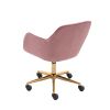 Modern Velvet Fabric Material Adjustable Height 360 revolving Home Office Chair with Gold Metal Legs and Universal Wheels for Indoor; Pink