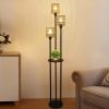 3-Lights Rattan Floor Lamp with Shelves