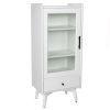 Modern Bathroom Storage Cabinet & Floor Standing cabinet with Glass Door with Double Adjustable Shelves and One Drawer, Extra Storage Space on Top, Wh