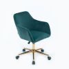 Modern Velvet Fabric Material Adjustable Height 360 revolving Home Office Chair with Gold Metal Legs and Universal Wheels for Indoor; Dark Green