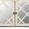 Mango Wood Cabinet with Mirrored look Steel Insert Door Storage; Beige